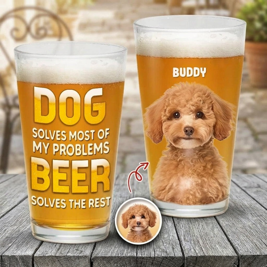 Custom Photo Best Dog Dad Ever Dog Father Print Beer Glass