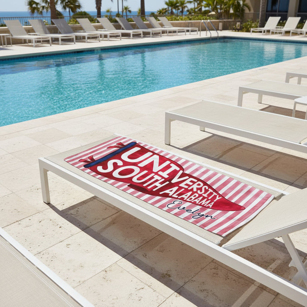 Personalized College Pennant Spirit Beach Towel – Graduation