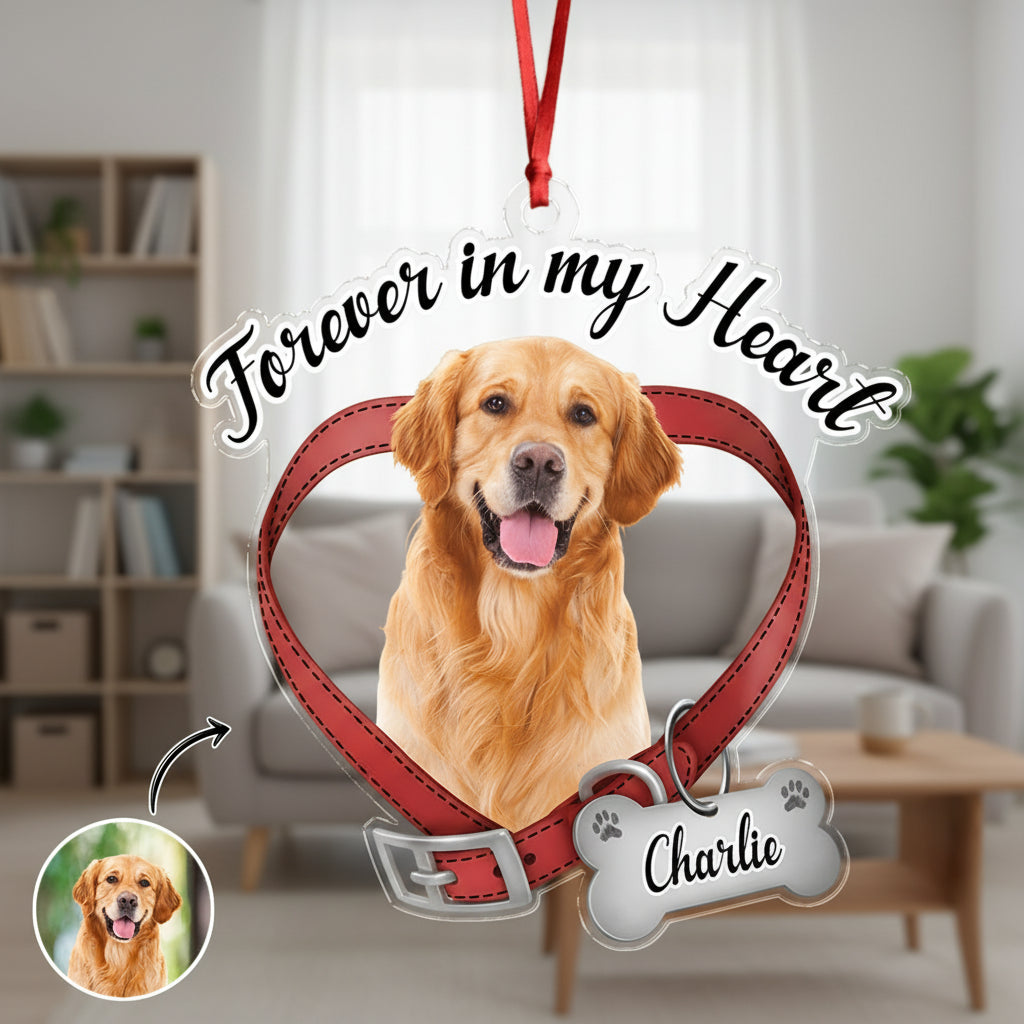 Custom Dog Photo Forever In My Heart Memorial Acrylic Orname