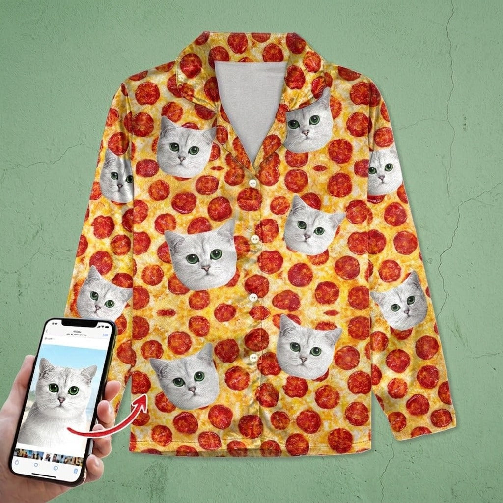 Custom Photo Tie Dye Background Cat Pajamas