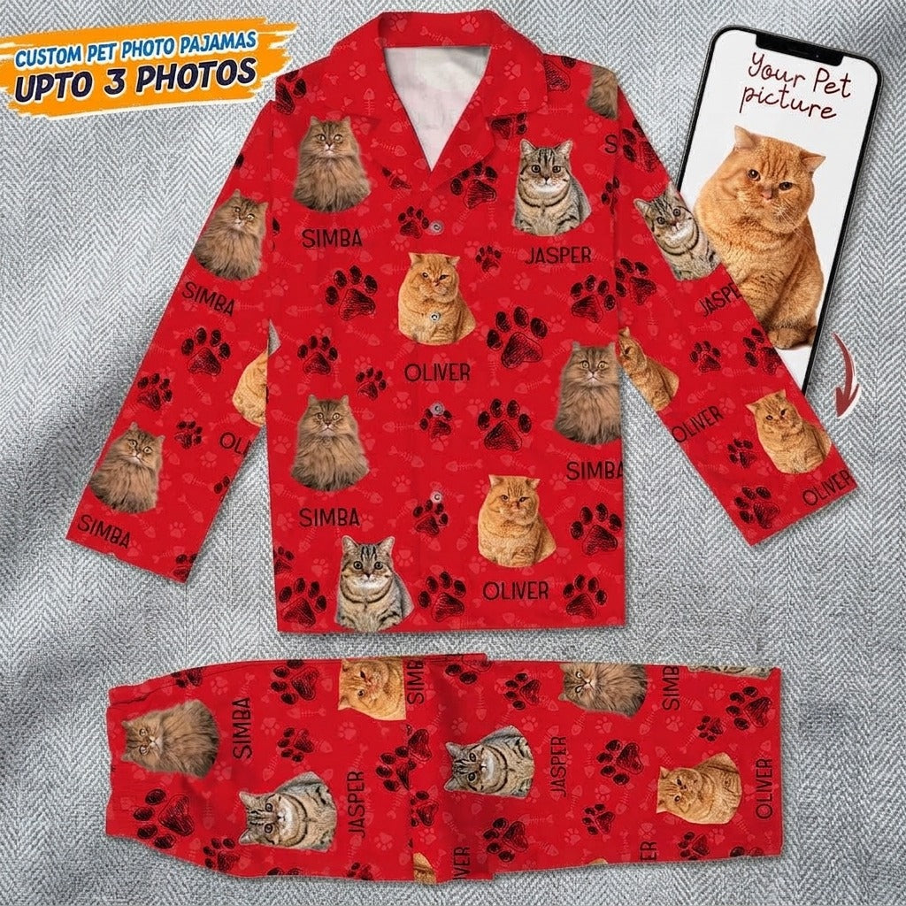 Custom Photo Dog Cat Paw For Dog Cat Lover Pajamas Christmas NKT1