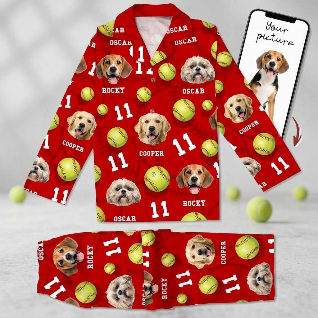 Custom Dog Cat Photo Softball For Pet Lover Pajamas T286