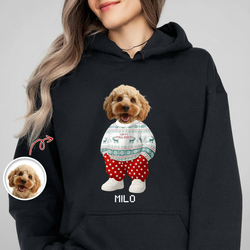 Custom Photo Dog Cat Xmas Clothes Christmas Dark Shirt Gift