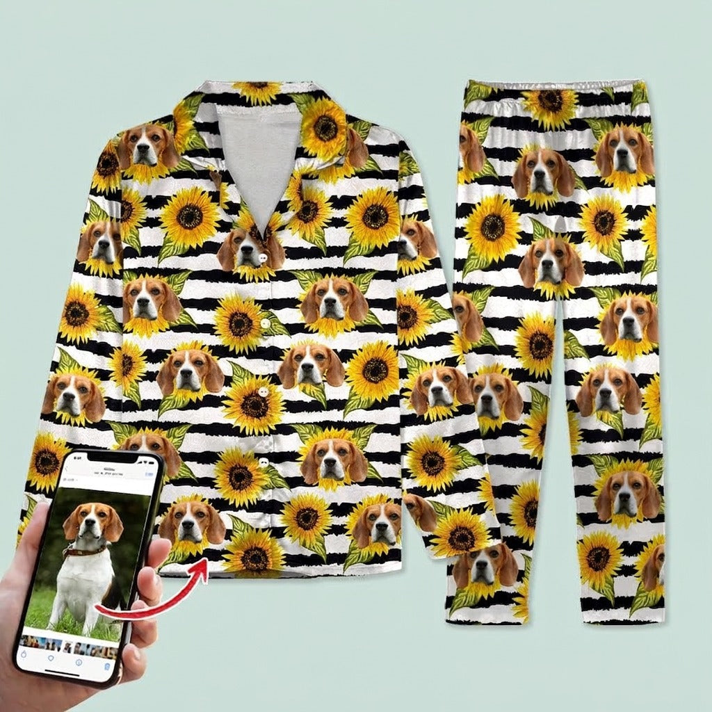 Custom Photo With Sunflower Pattern Dog Cat Pajamas T368