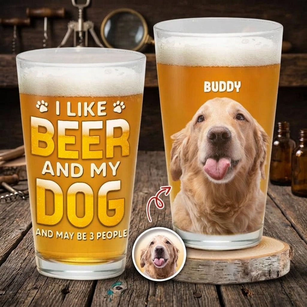Custom Photo Best Dog Dad Ever Dog Father Print Beer Glass