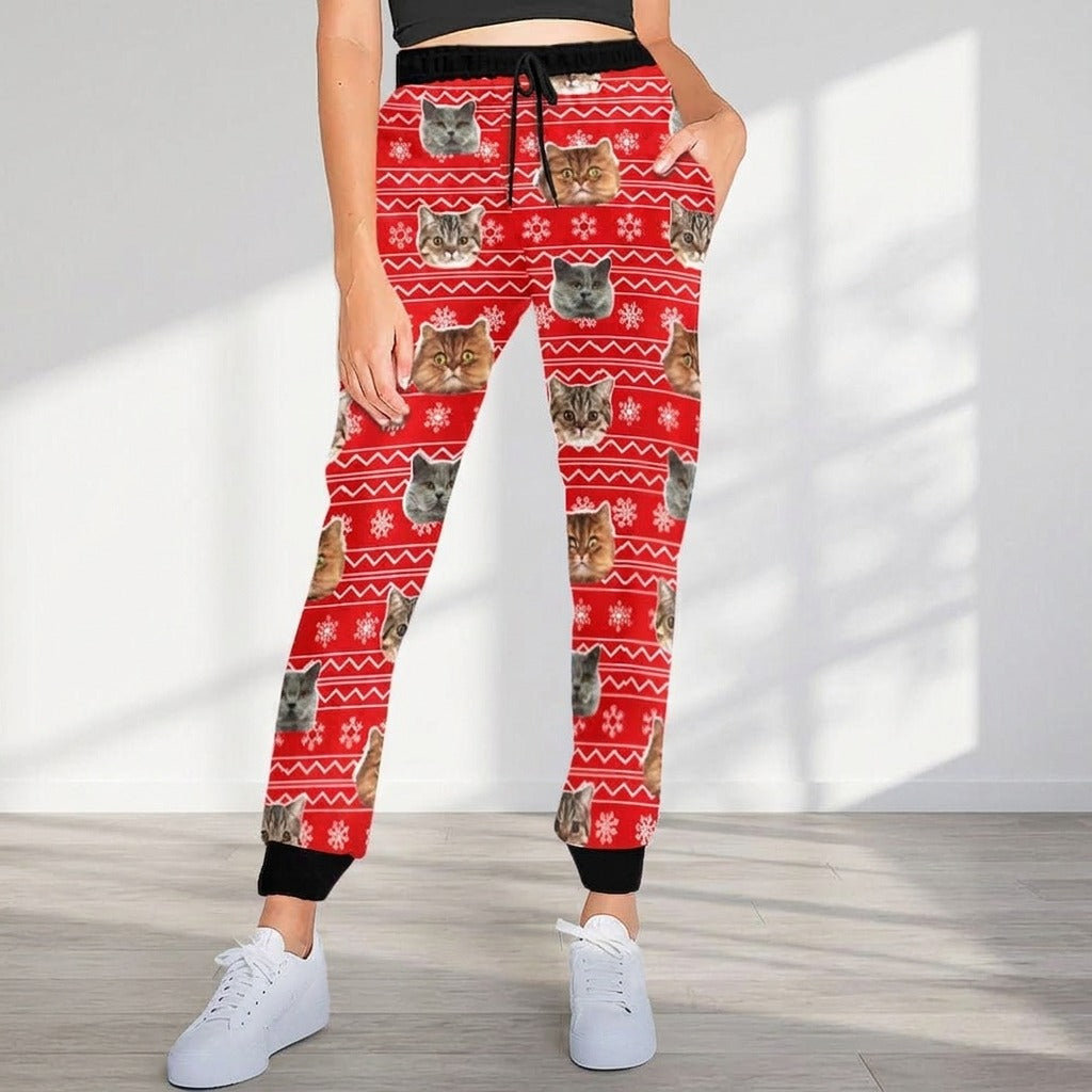 Custom Photo With Christmas Pattern Dog Cat For Men and Women Sweatpants