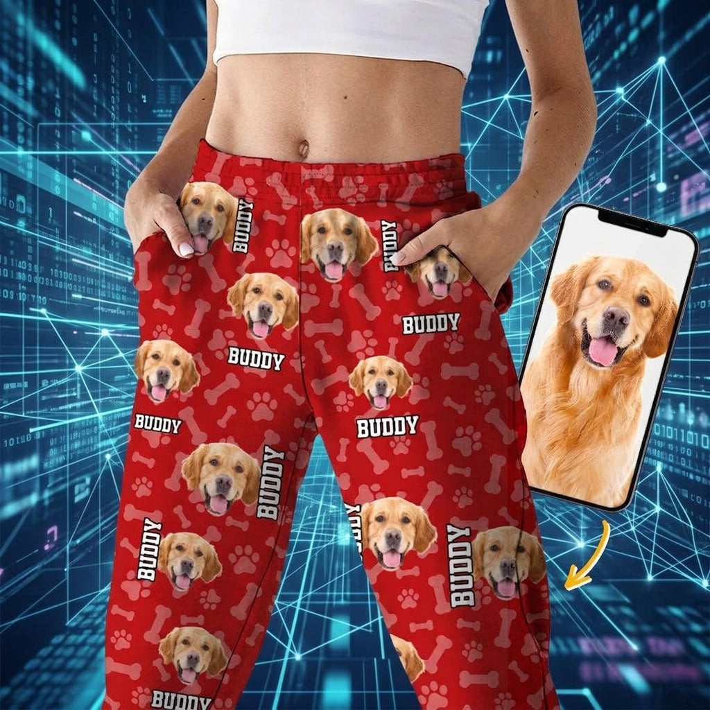 Custom Photo Name Paw Pattern Dog Cat Pajamas