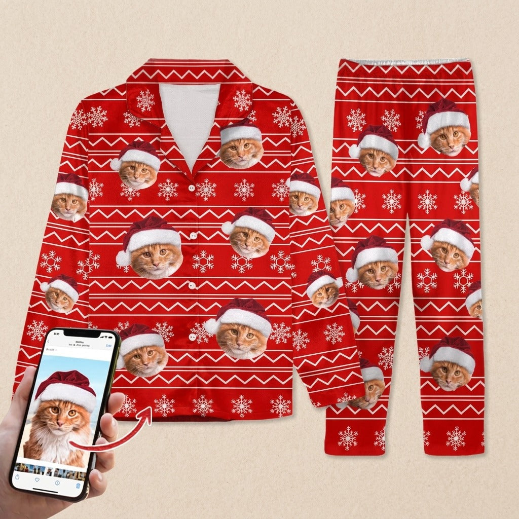 Custom Photo Christmas Cat Pajamas