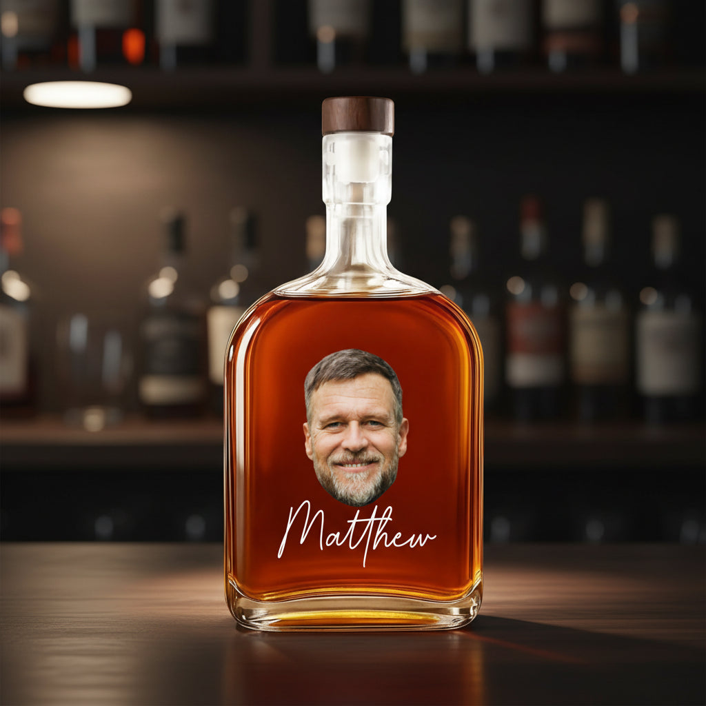 Custom Face Photo And Name On Whiskey Bottle