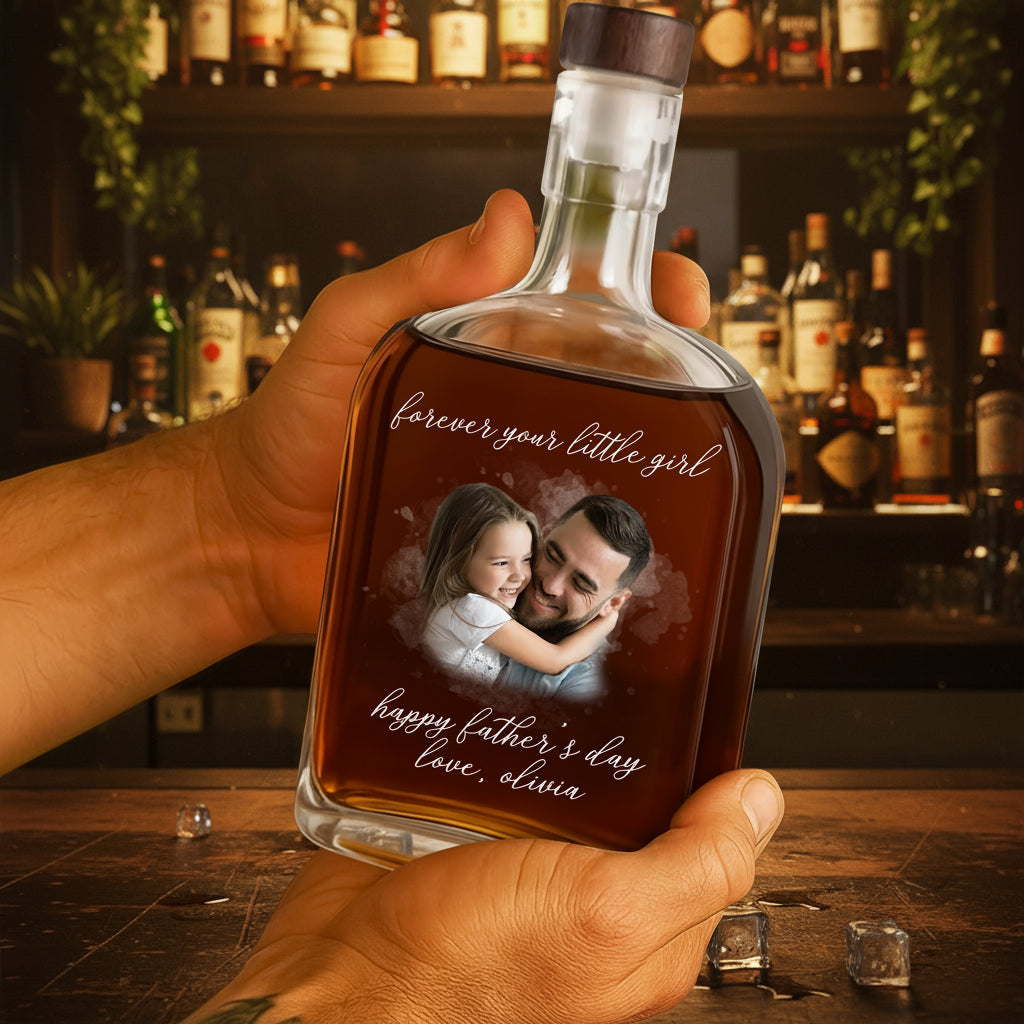 Custom Photo Forever Your Little Girl, Little Boy & Dad Family Whiskey Bottle