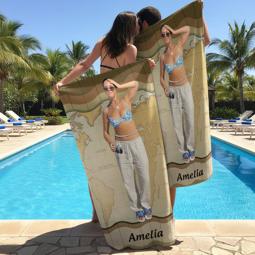 Custom Photo Traveling Beach Poolside Swimming Beach Towel D