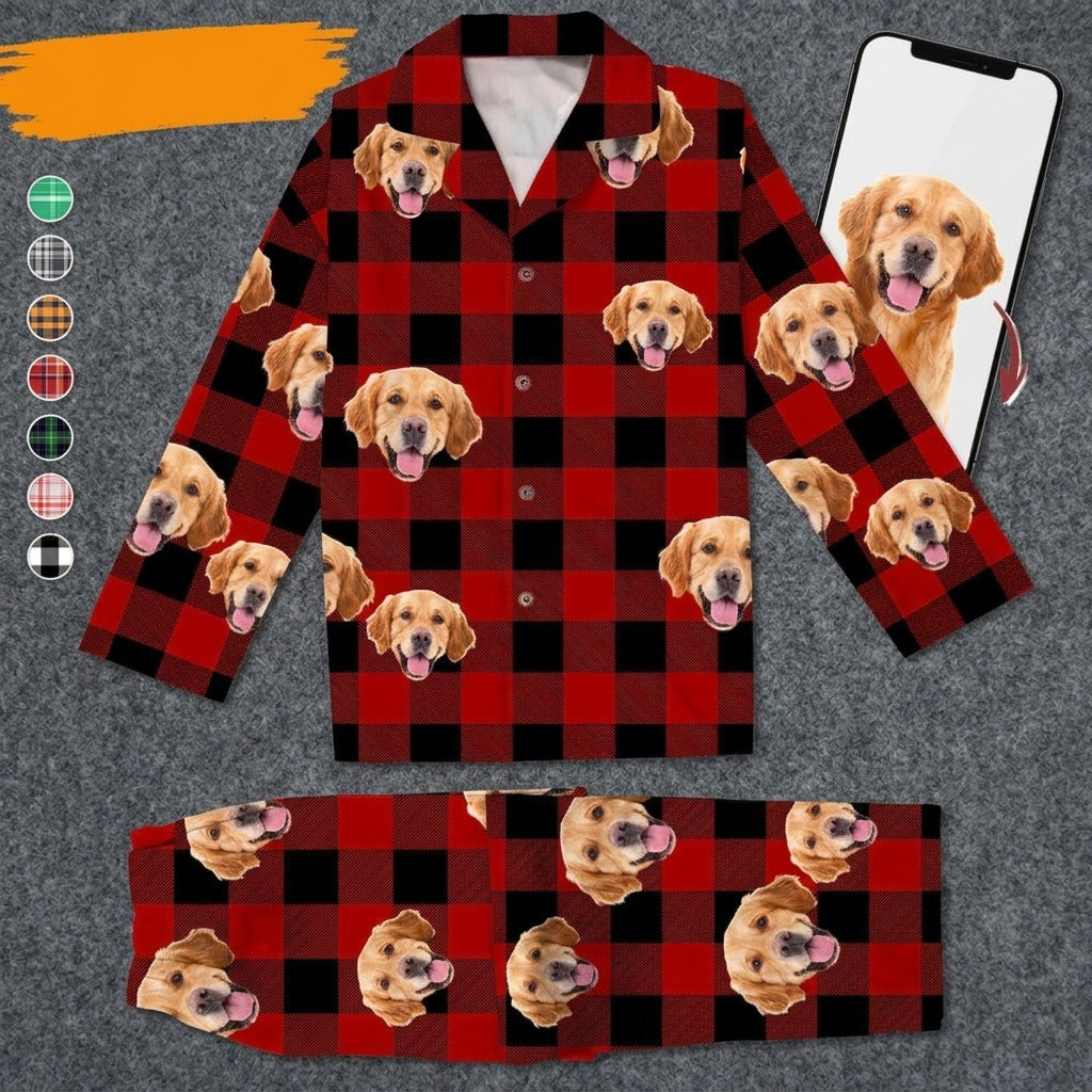 Custom Photo Name Dog Cat Flannel Pajamas