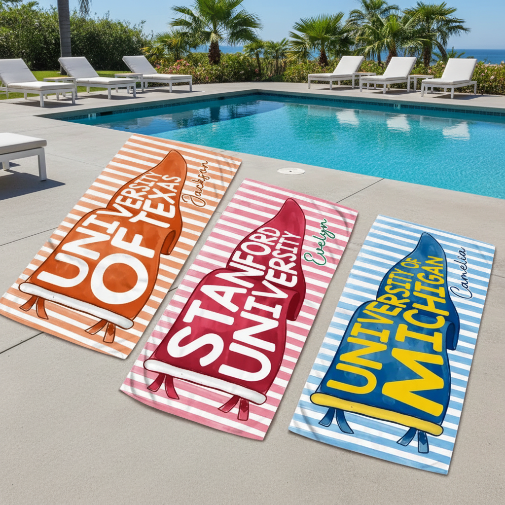 Personalized College Pennant Spirit Beach Towel – Graduation
