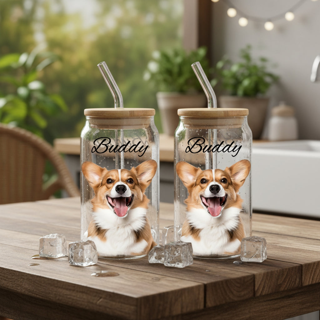 Custom Photo And Name Glass Can With Lid Gift