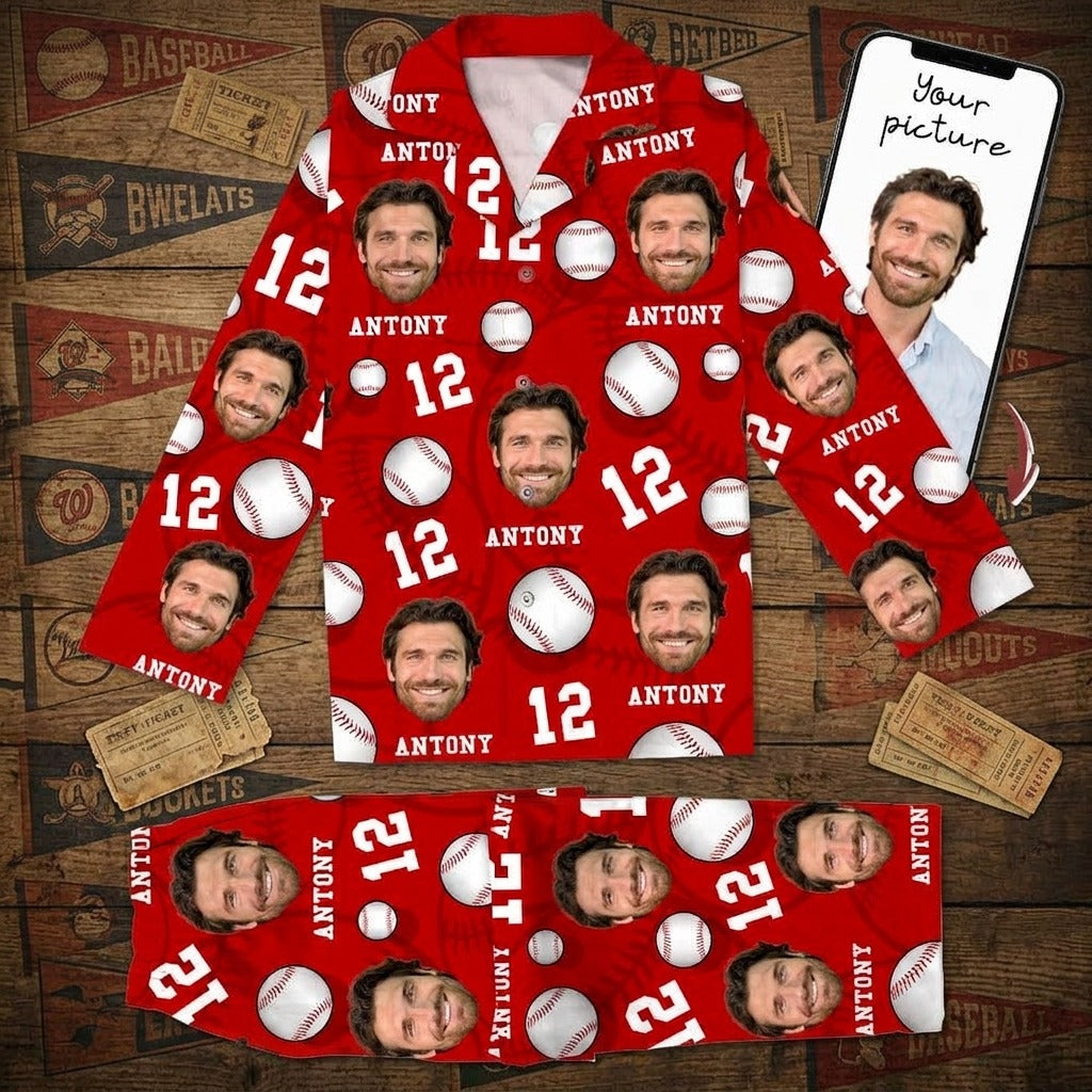 Custom Face Photo And Name Baseball Pajamas