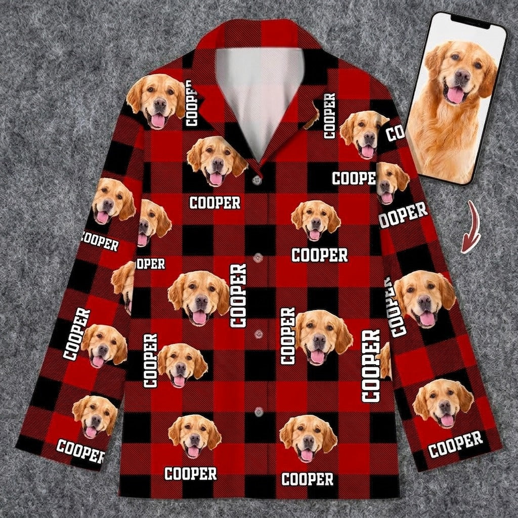 Custom Photo Name Dog Cat Flannel Pajamas