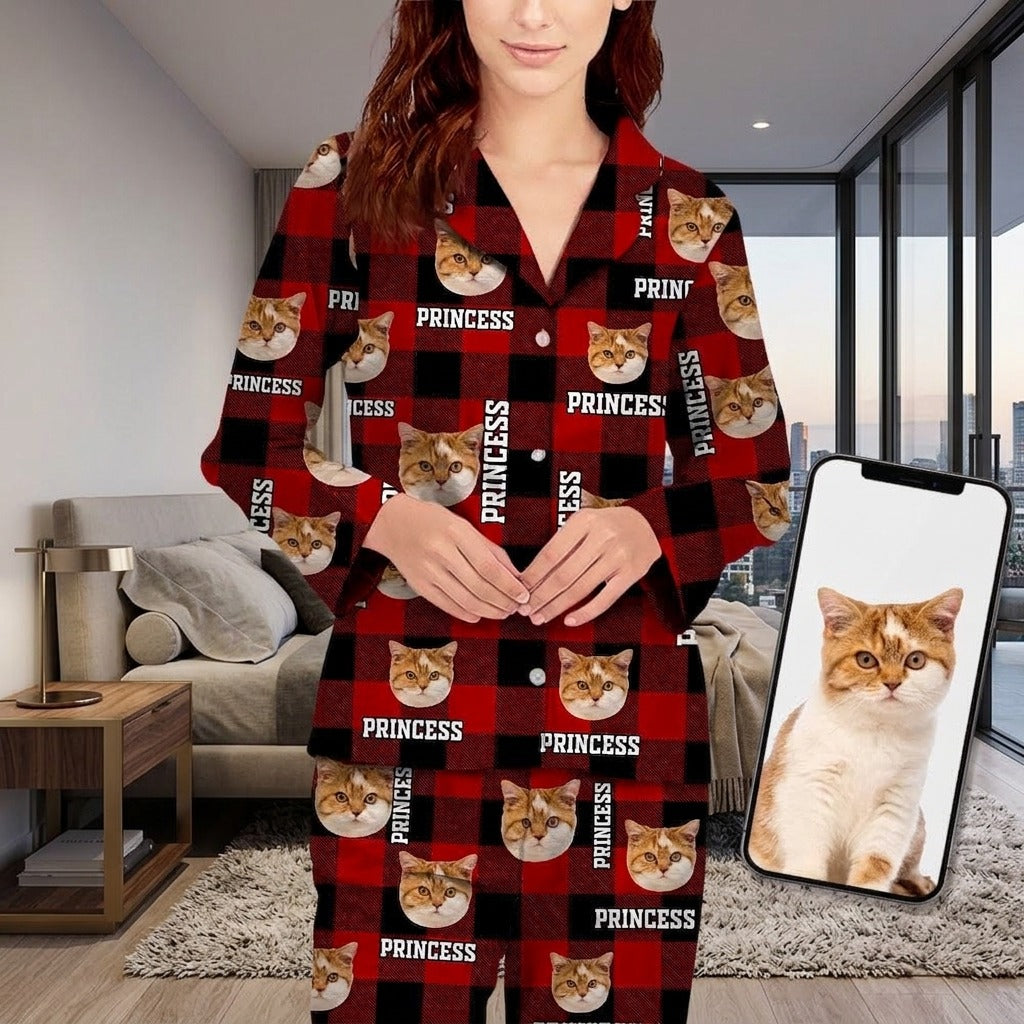 Custom Photo Name Dog Cat Flannel Pajamas