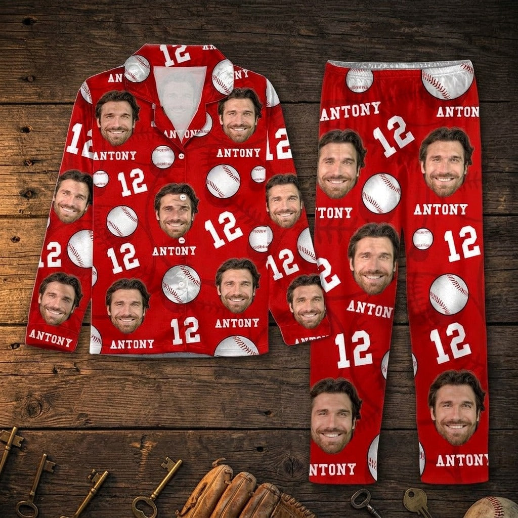 Custom Face Photo And Name Baseball Pajamas