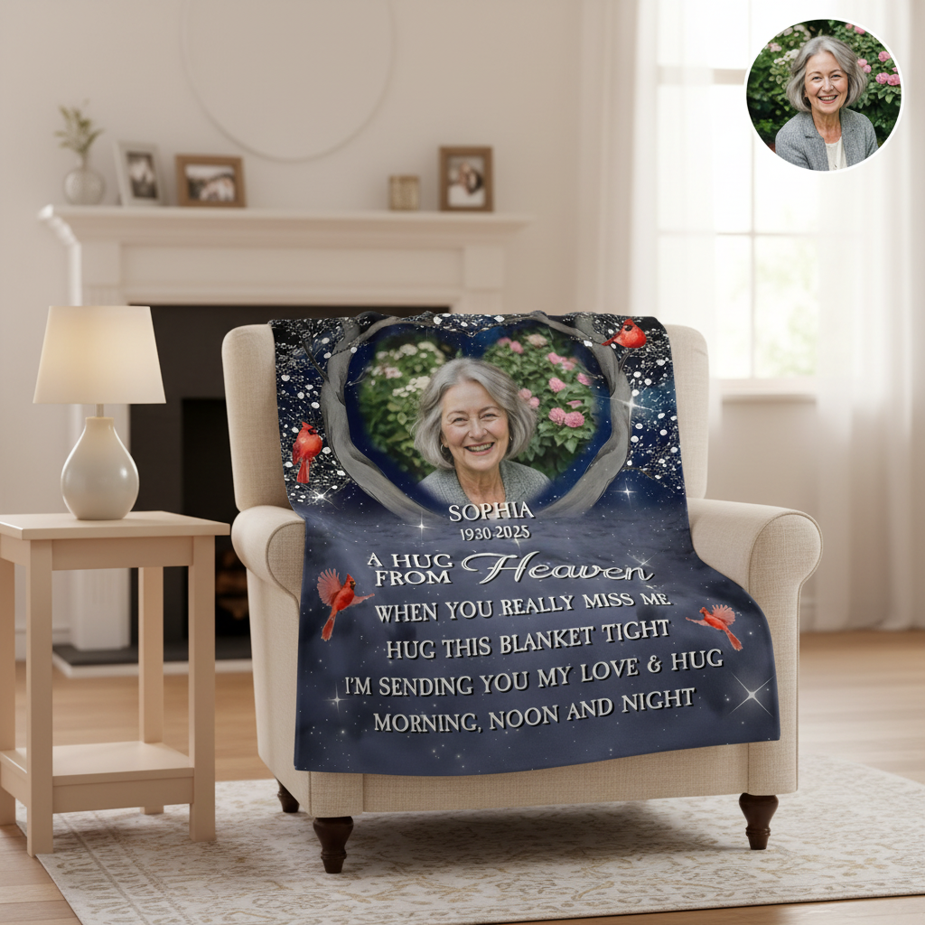 Personalized A Hug From Heaven Custom Photo Memorial  Blanke