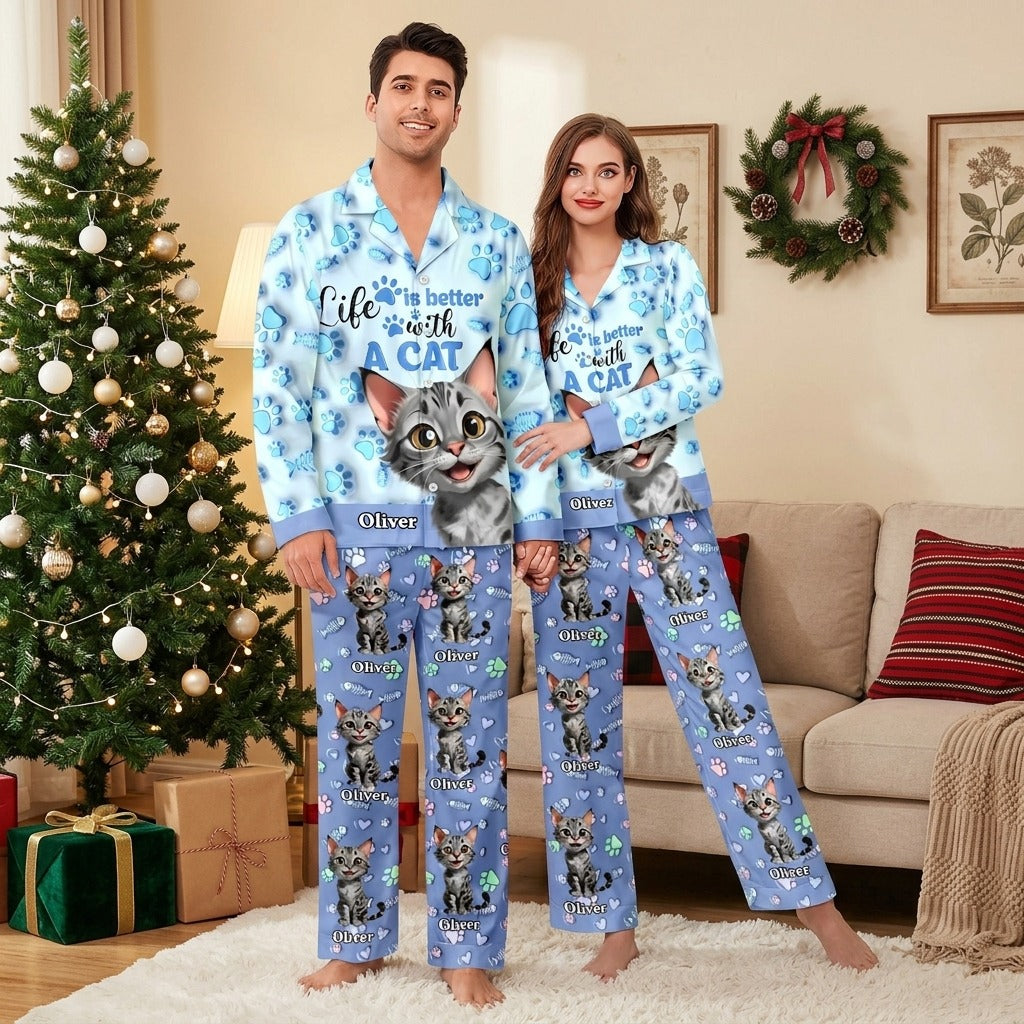 Custom Cat Name Life Is Better With Cats 3D Effect Pajamas