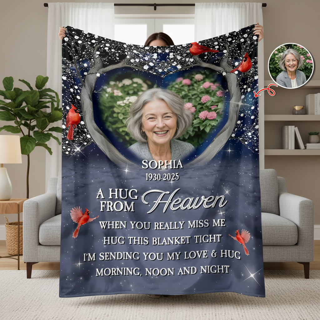 Personalized A Hug From Heaven Custom Photo Memorial  Blanke