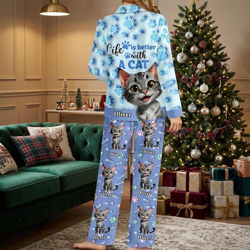 Custom Cat Name Life Is Better With Cats 3D Effect Pajamas