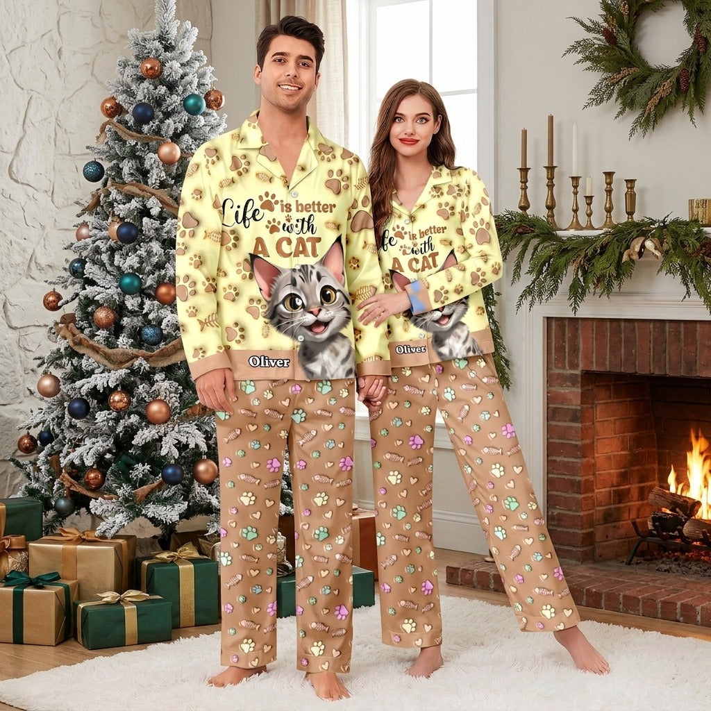 Custom Cat Name Life Is Better With Cats 3D Effect Pajamas