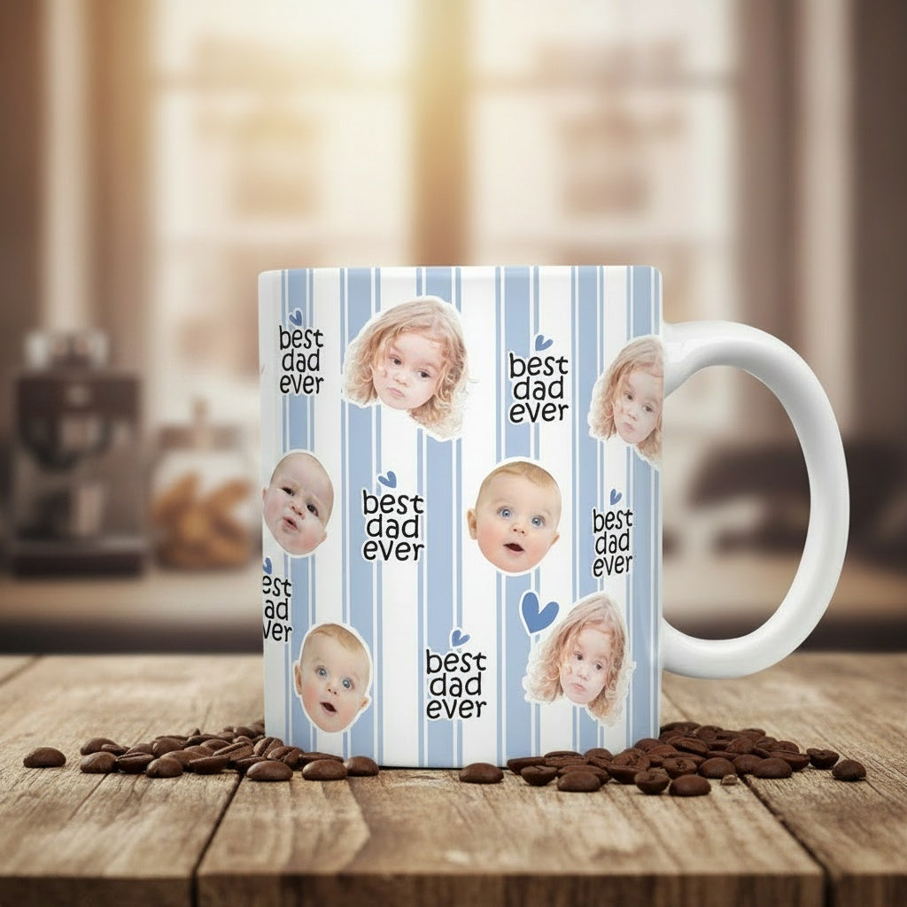 Custom Baby Face Best Dad, Mom Ever Print Full Mug - Personalized Gift for Parents