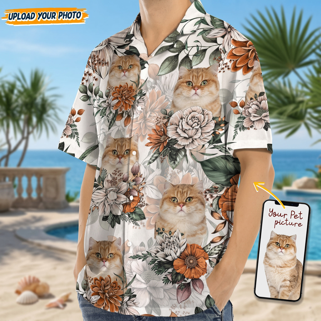 Custom Cat Face Photo Hawaiian Shirt