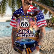Celebrate 100 Years of Road Route 66 and America 250th Anniversary Custom Car Photo Hawaiian Shirt