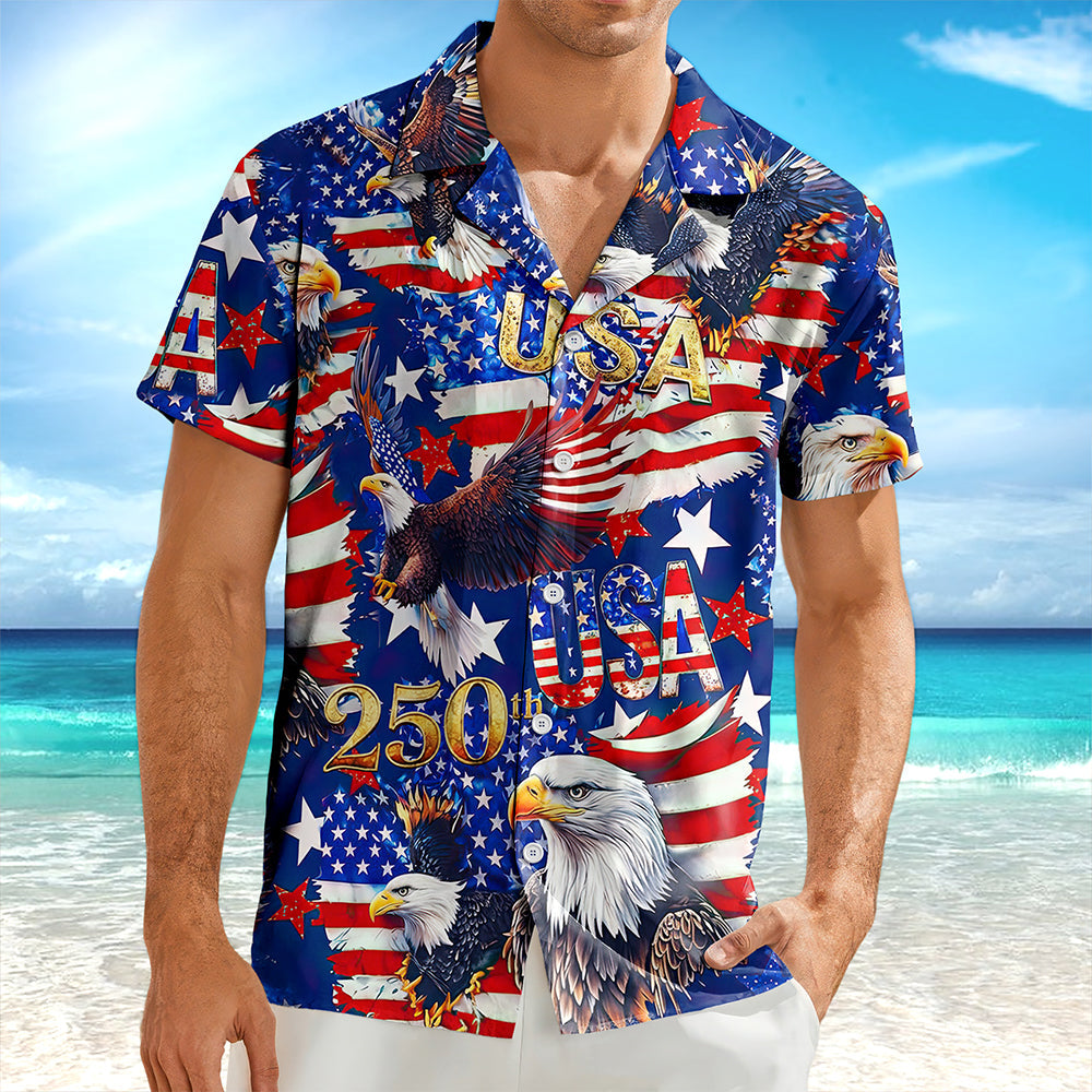 Custom Usa 250 Anniversary Hawaiian Shirt - main product view with custom photo design