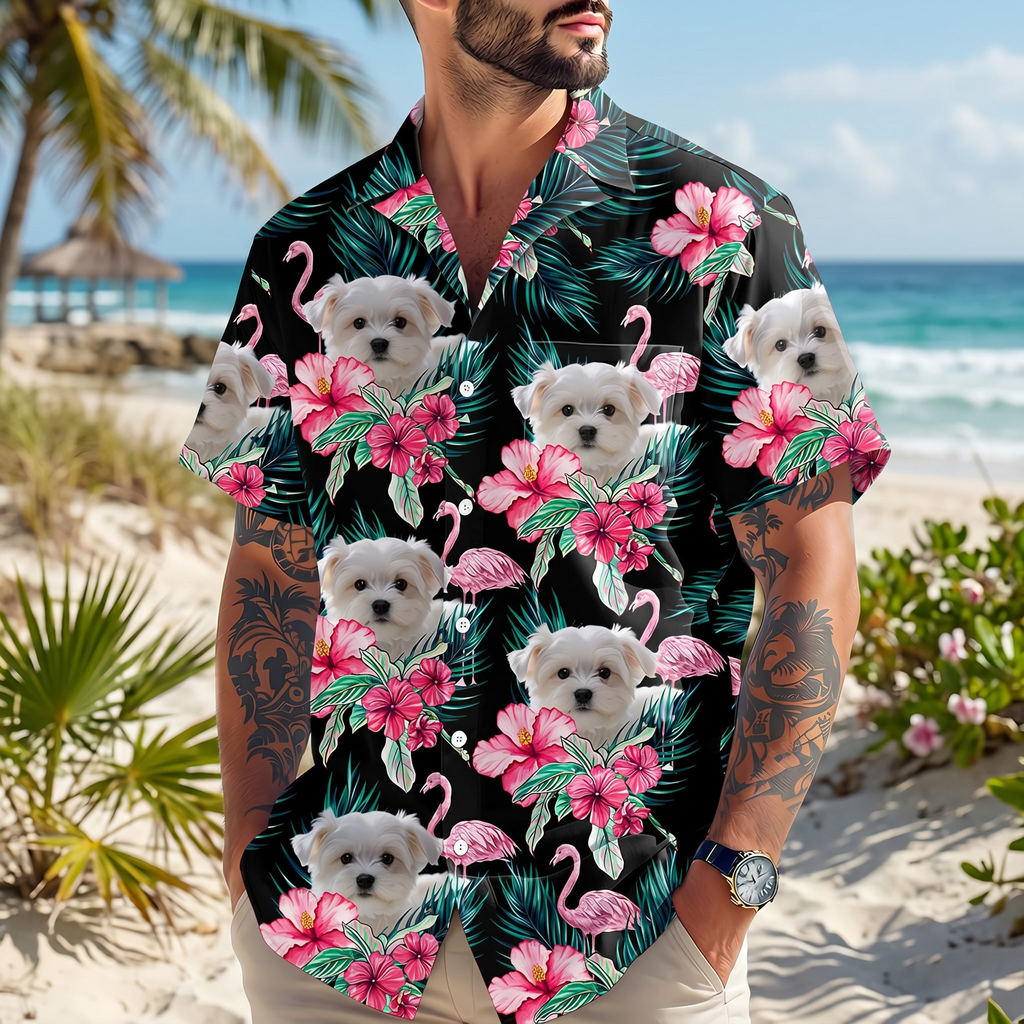 Custom Funny Photo Dog Flamingo Hawaiian Shirt