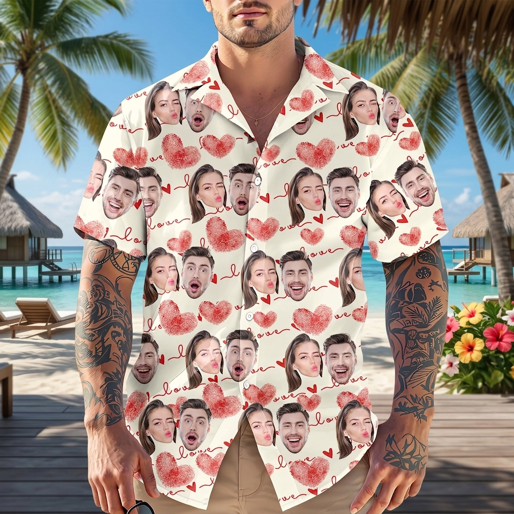Custom Couple Heart Pattern Hawaii Hawaiian Shirt — Couple Gift K6CUR