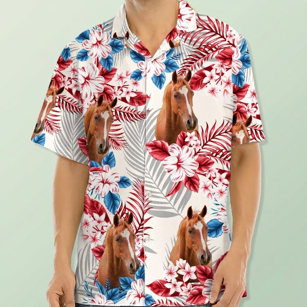 Horse American Flag Hawaiian Shirt, Upload Photo