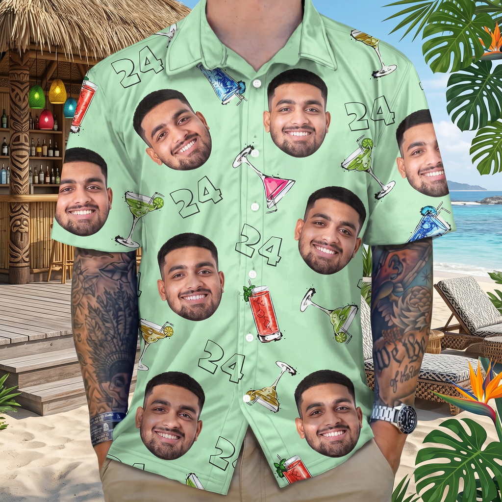 Custom Photo Birthday Party Drinks Hawaiian Shirt