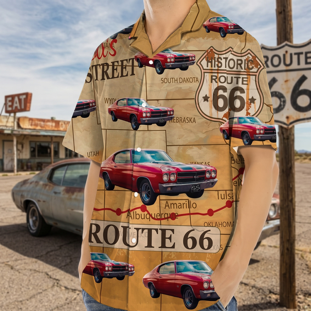 Custom Car Photo Route 66 Hawaiian Shirt