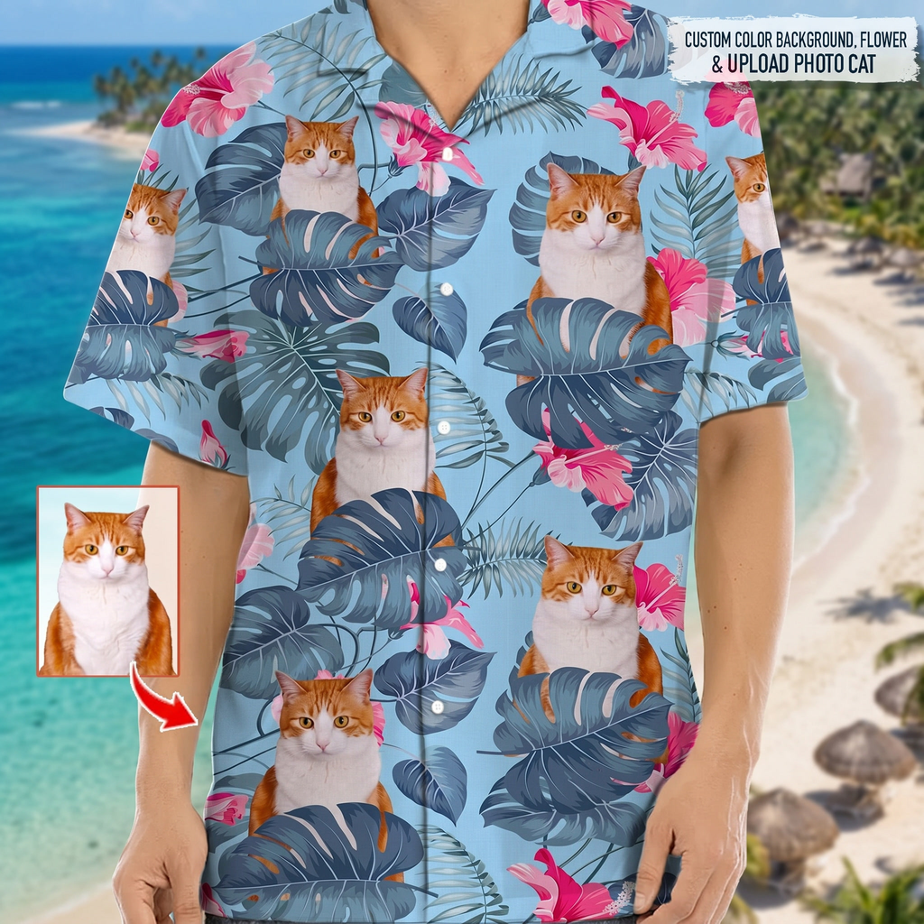 Personalized Photo Upload Cat Men's Hawaiian Shirt,