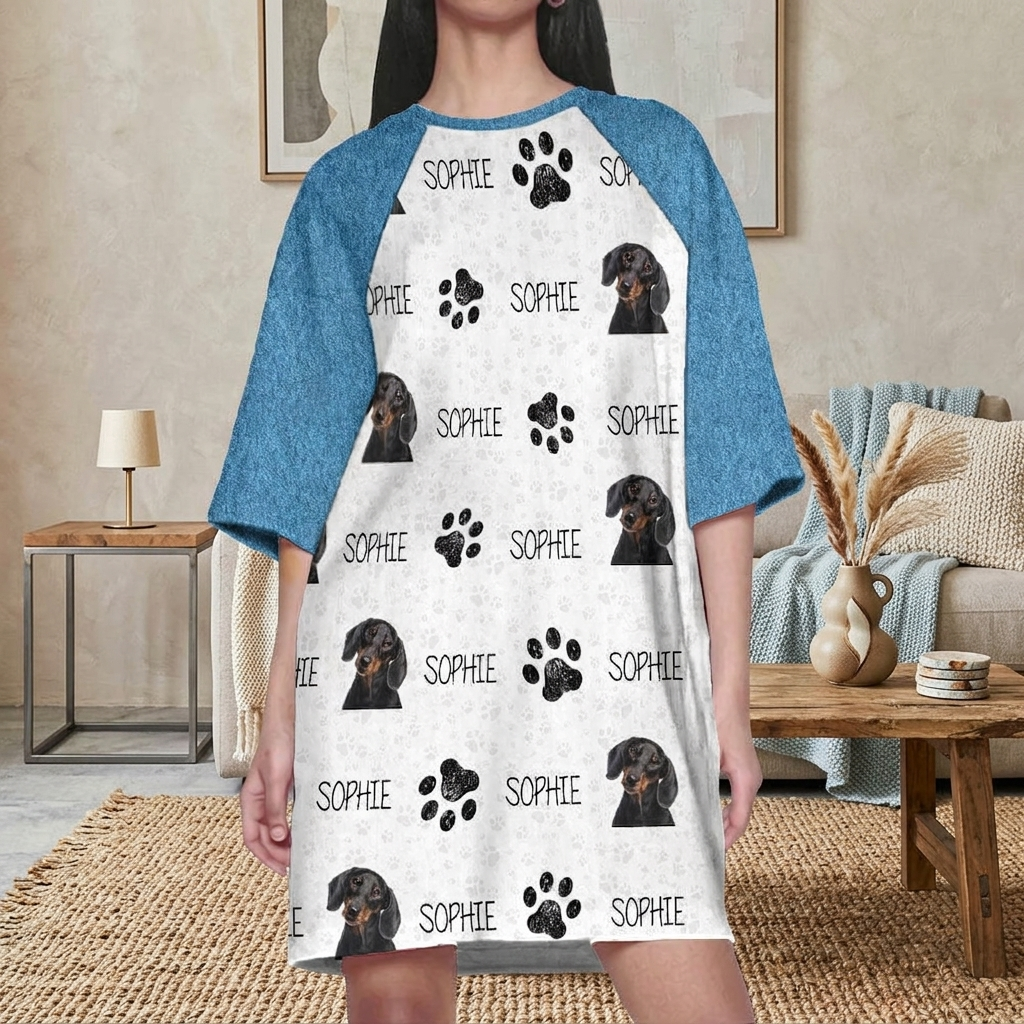 Custom Photo, Clipart For Dog Lover Dog Raglan Nightgown T368 HN590