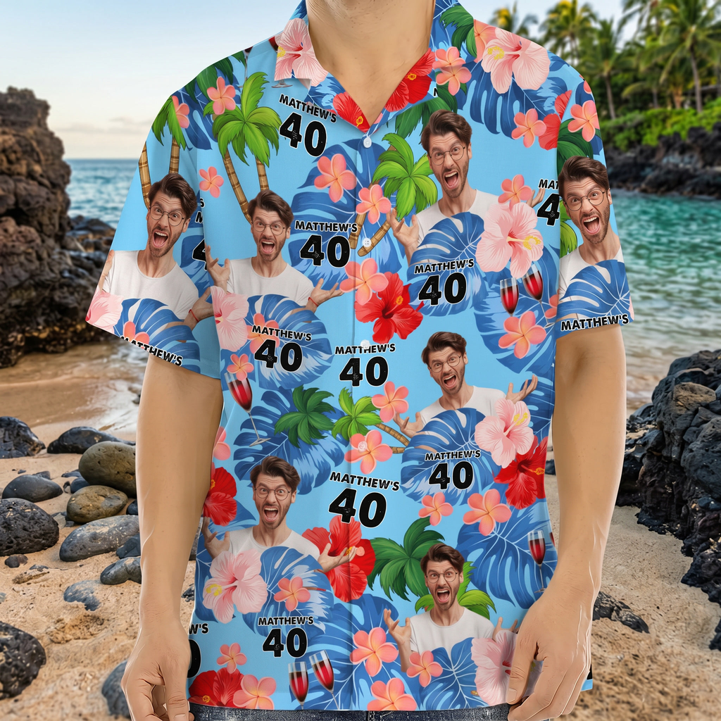 Custom Birthday Photo Tropical Style Hawaiian Shirt Summer Gift