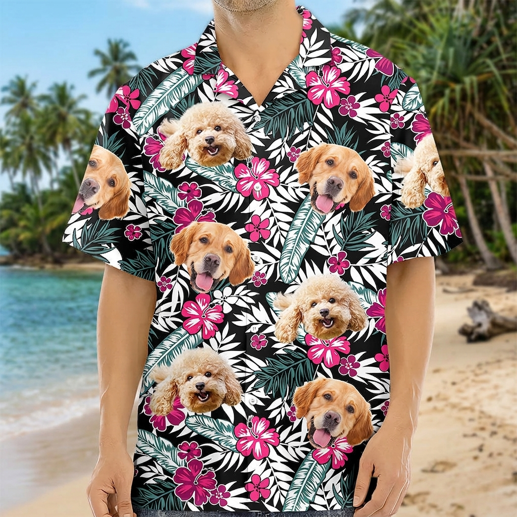 Custom Photo Funny Face Dog Family Hawaiian Shirt Summer Gift