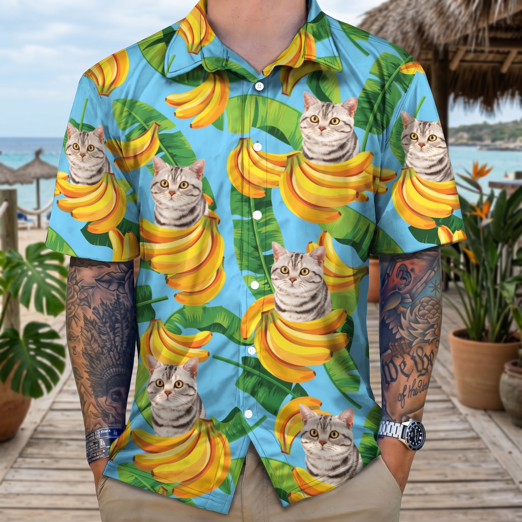 Custom Cat Dog Photo Men's Hawaiian Shirt