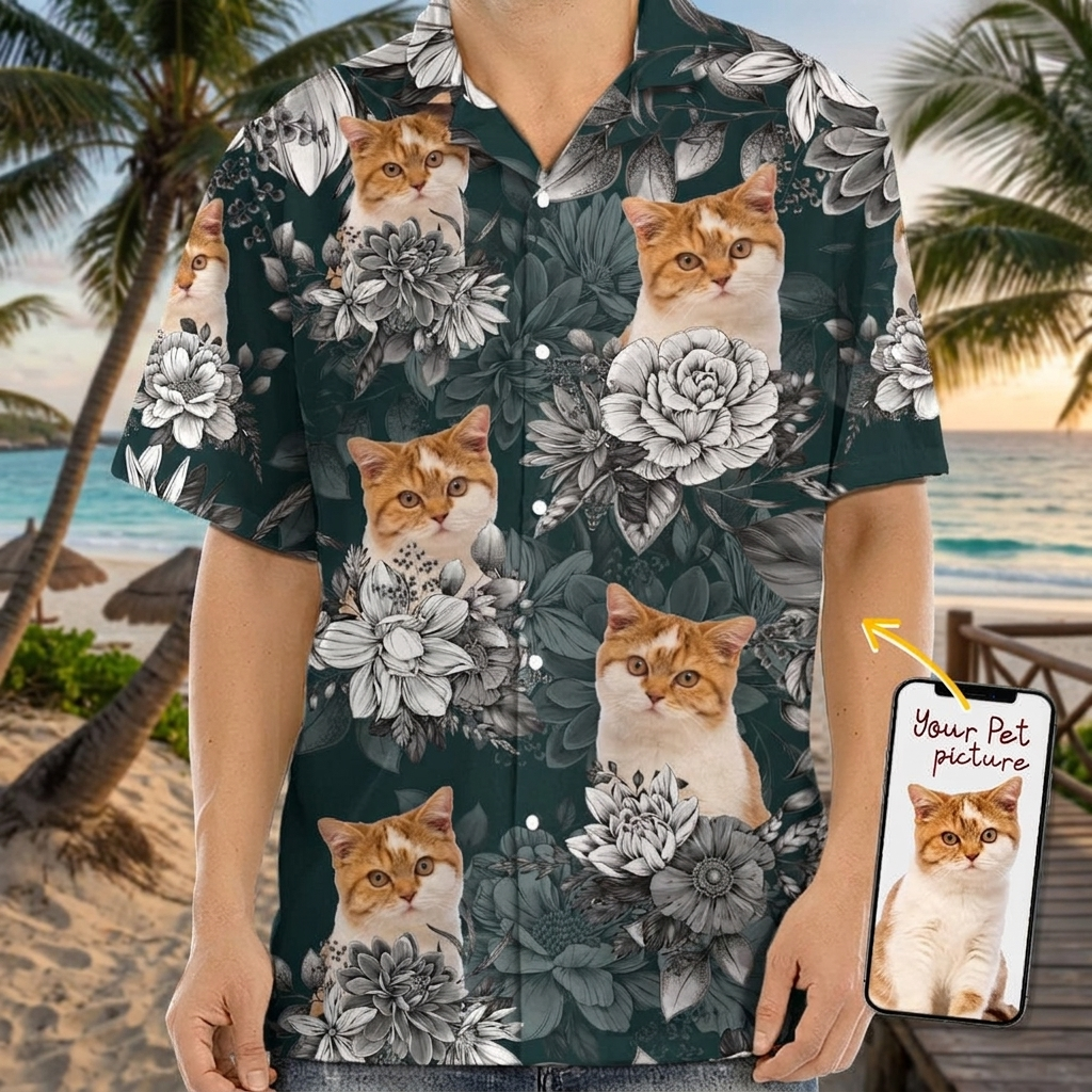 Custom Cat Face Hawaii Hawaiian Shirt — Gift for Cat Lovers RE4ZH