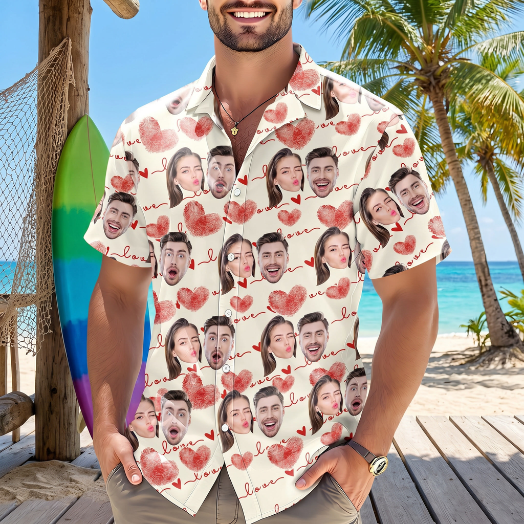 Custom Couple Heart Pattern Hawaiian Shirt — Couple Gift SWGKN
