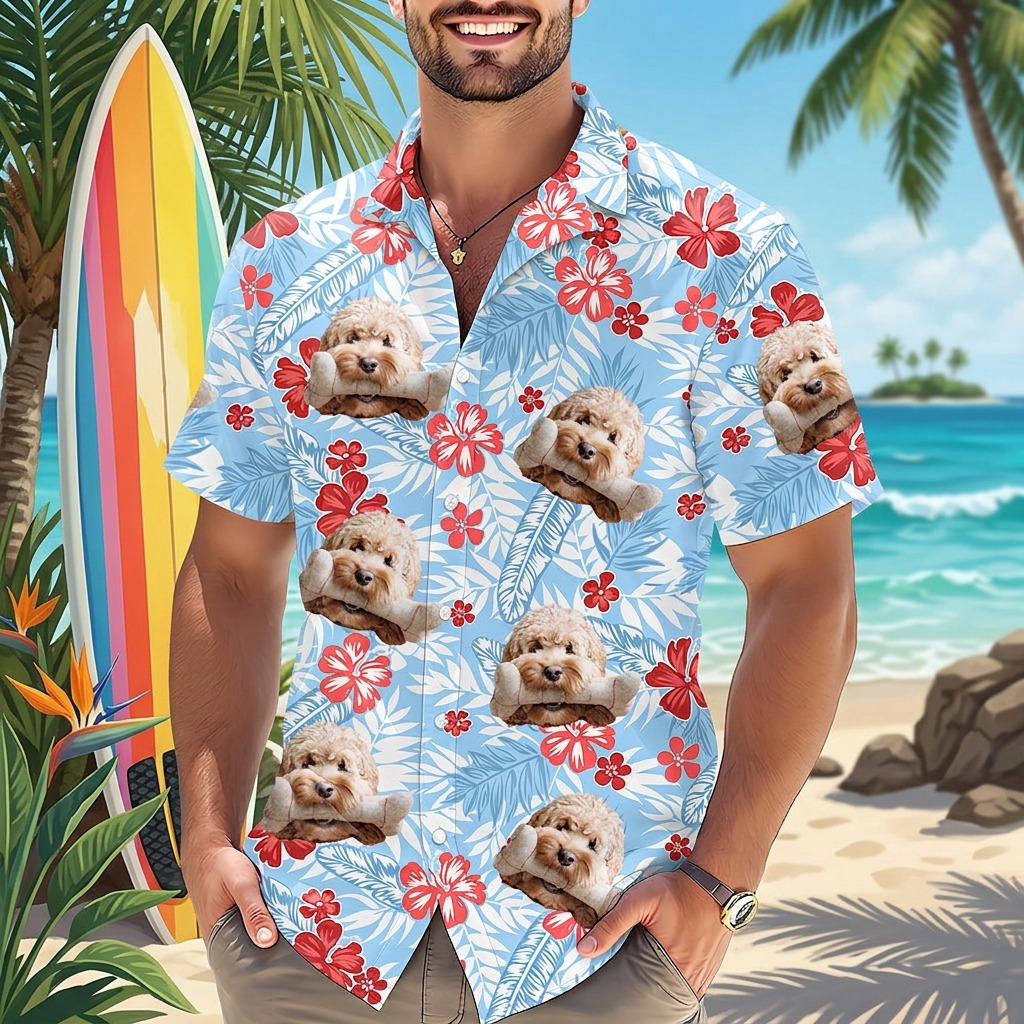 Custom Photo Funny Face Dog Family Hawaiian Shirt Summer Gift
