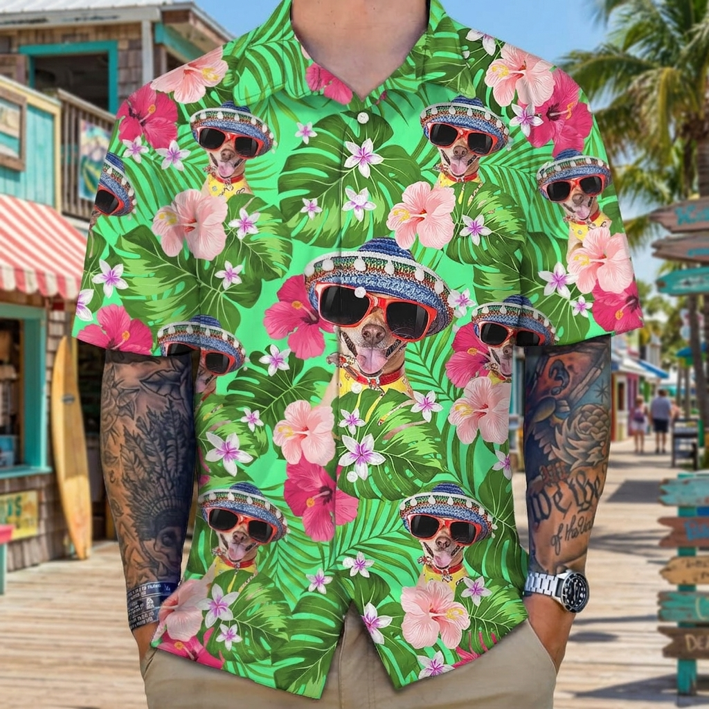 Custom Dog Funny Face Hawaii Hawaiian Shirt — Gift for Dog Lovers 537JM