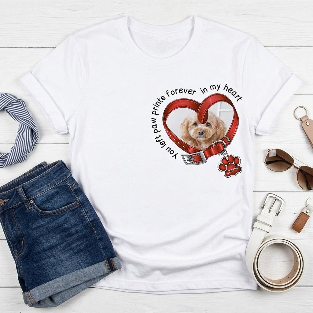 Custom Photo You Left Paw Prints Forever In My Heart Dog Shirt