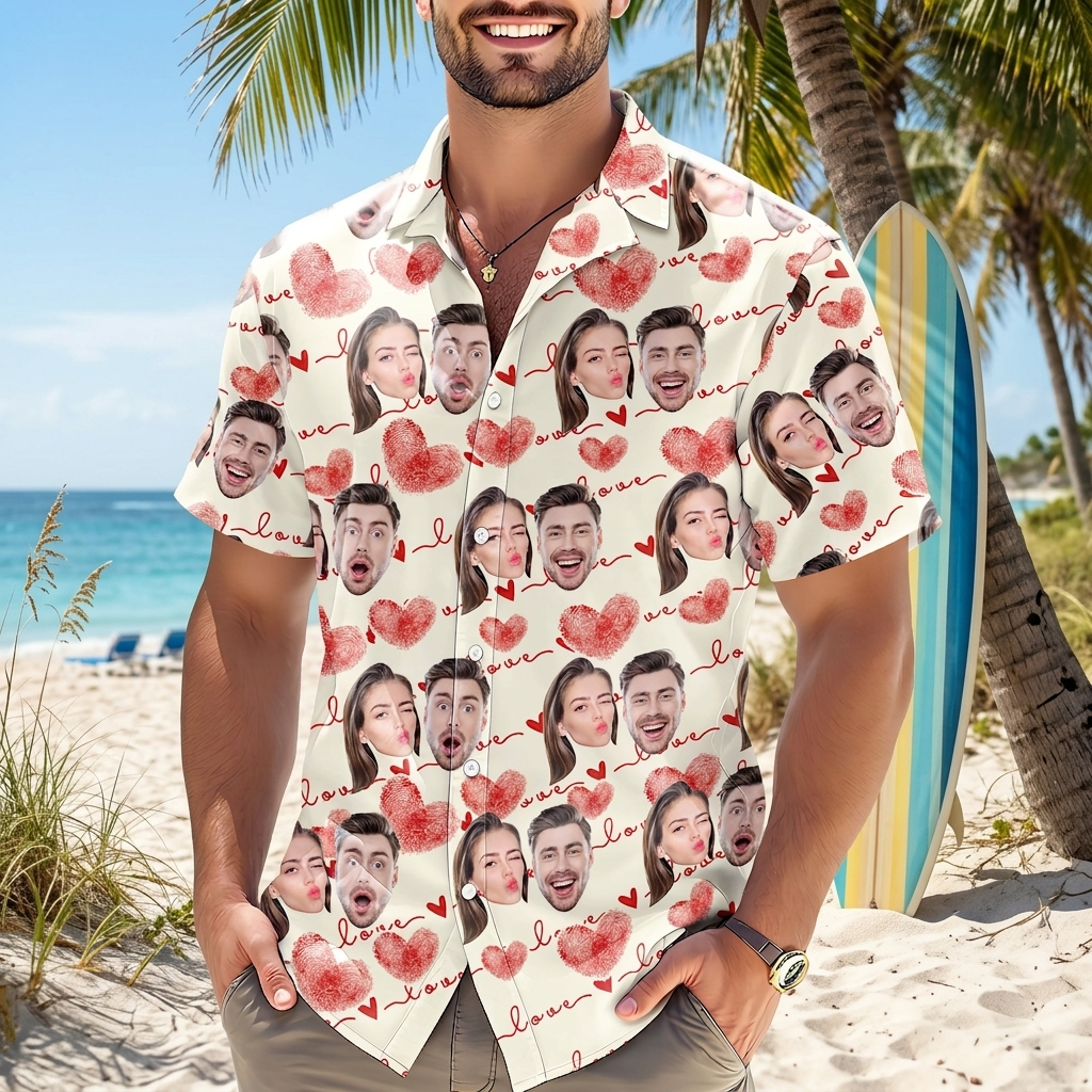 Custom Couple Heart Pattern Hawaii Hawaiian Shirt — Couple Gift K6CUR