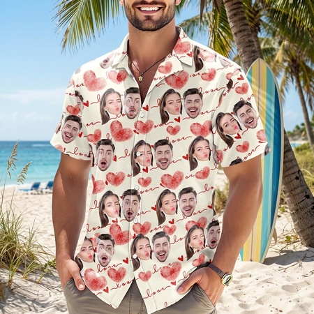 Custom Couple Heart Pattern Hawaii Hawaiian Shirt — Couple Gift K6CUR