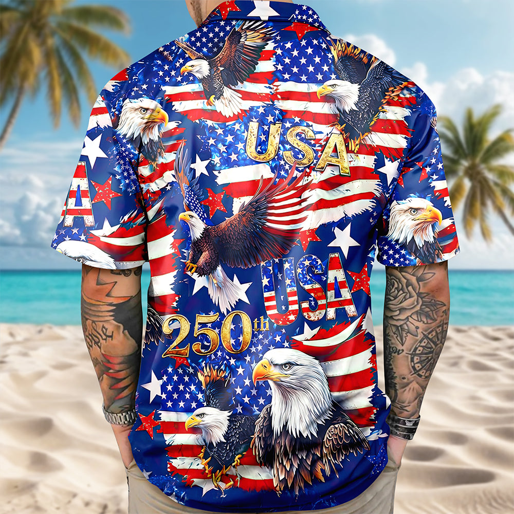 Custom Usa 250 Anniversary Hawaiian Shirt - design close up view