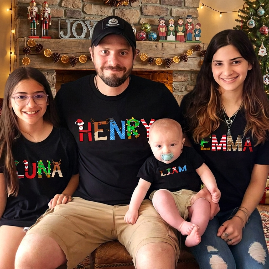 Custom Name Christmas Design Family T-Shirt — Family Gift 5QUW2